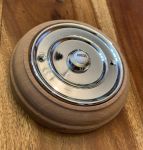 Unfinished Light Oak Wooden Plinth with 100mm Round Chrome Bell Push (BH1008B/UNF/BC1420)